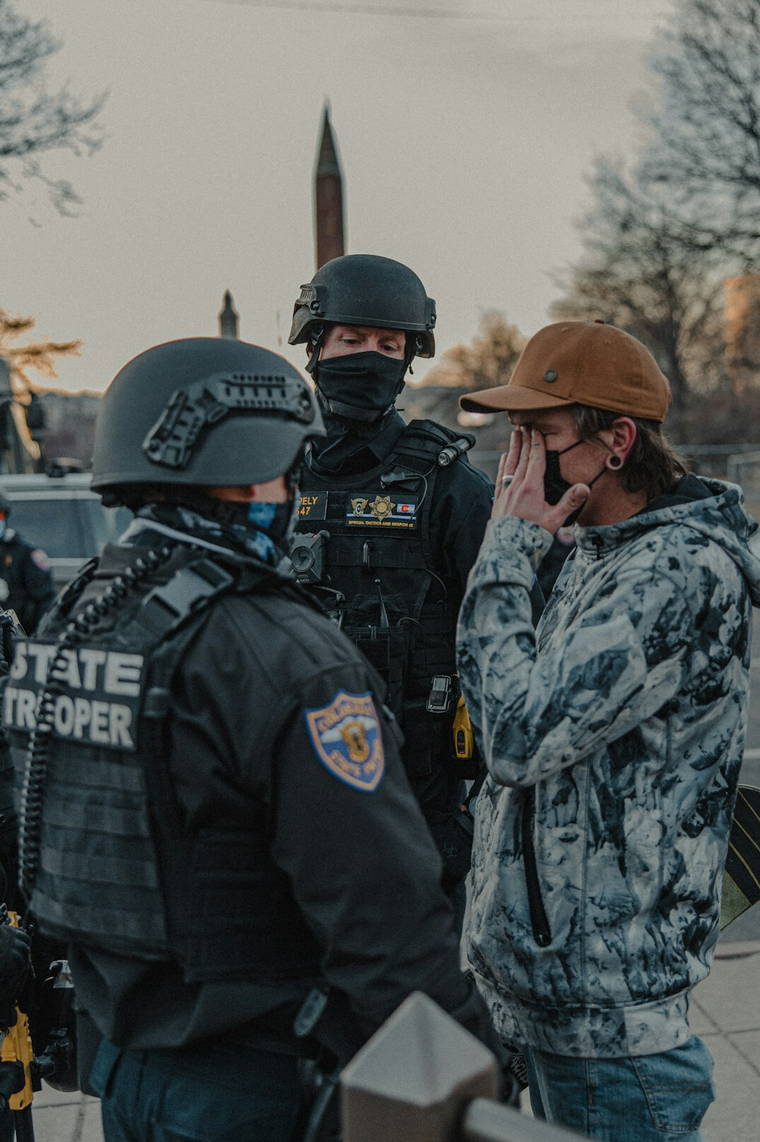 security team apprehending suspect